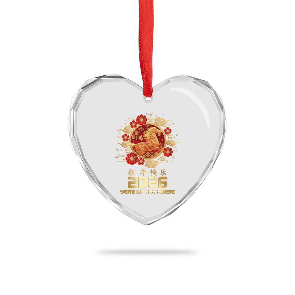 Chinese New Year 2026 Year of The Horse Heart Crystal Glass Ornament Golden Zodiac Horse - Wonder Print Shop