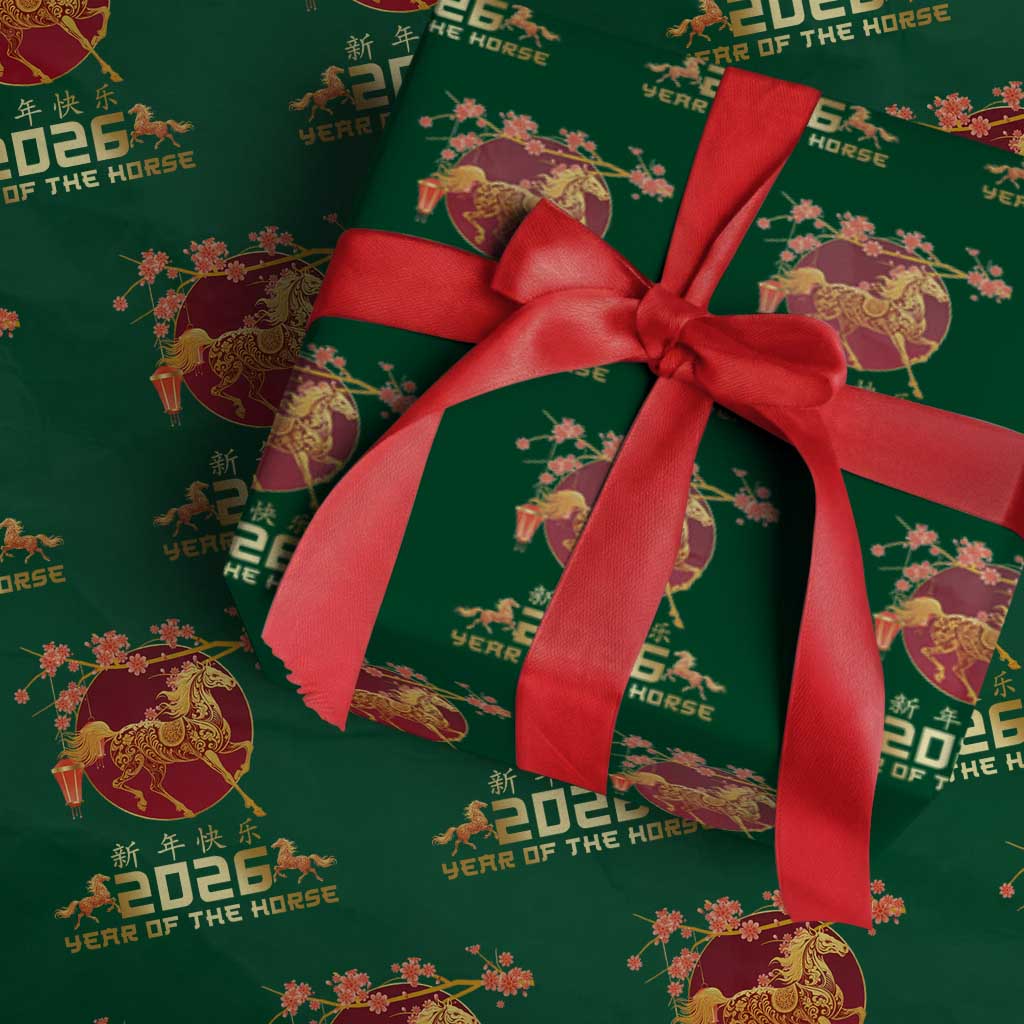 Chinese New Year 2026 Year of The Horse Wrapping Paper Roll Cherry Blossom - Wonder Print Shop