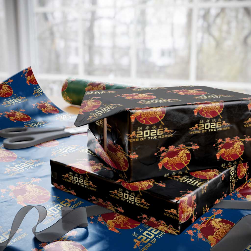 Chinese New Year 2026 Year of The Horse Wrapping Paper Roll Cherry Blossom - Wonder Print Shop