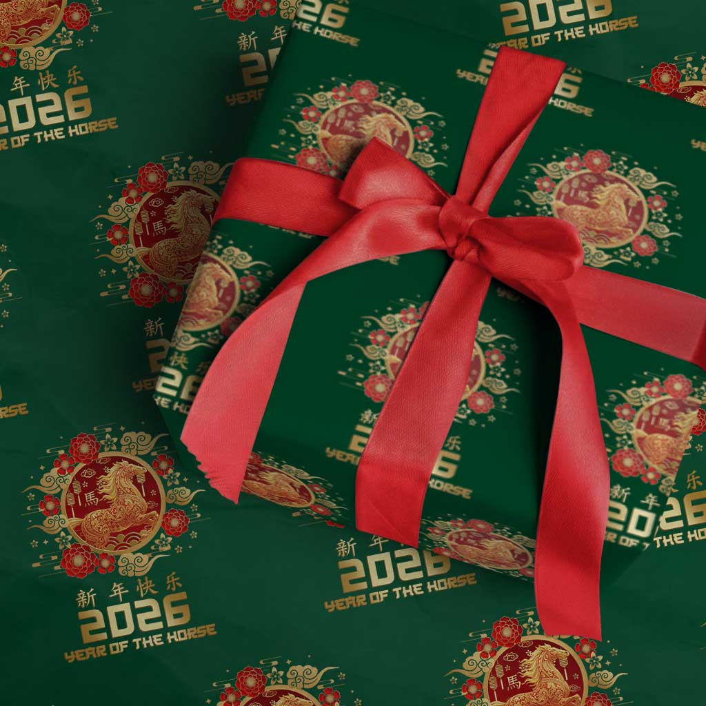 Chinese New Year 2026 Year of The Horse Wrapping Paper Roll Golden Zodiac Horse - Wonder Print Shop