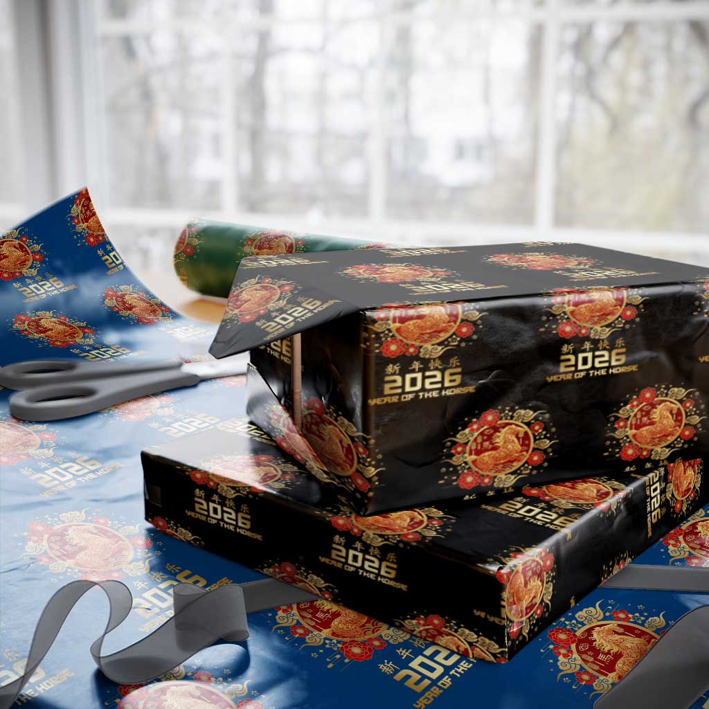 Chinese New Year 2026 Year of The Horse Wrapping Paper Roll Golden Zodiac Horse - Wonder Print Shop