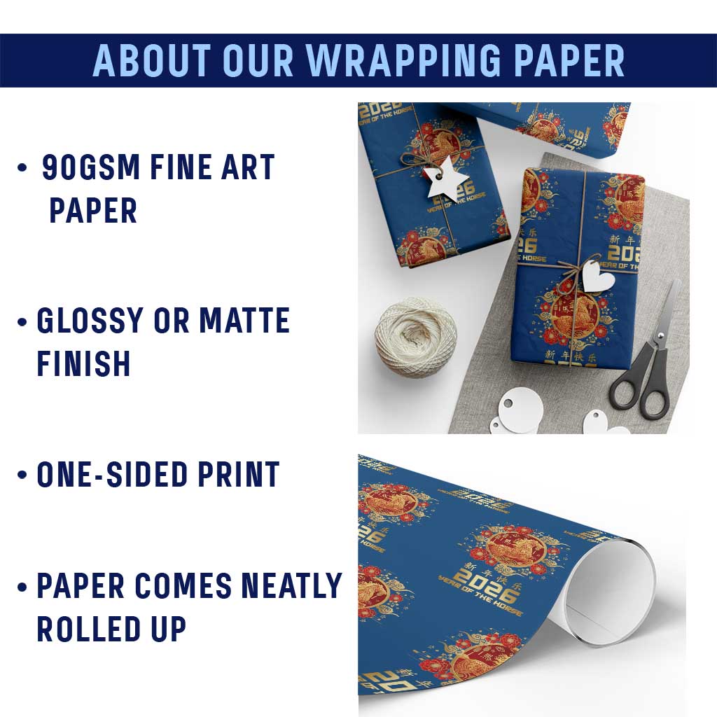 Chinese New Year 2026 Year of The Horse Wrapping Paper Roll Golden Zodiac Horse - Wonder Print Shop