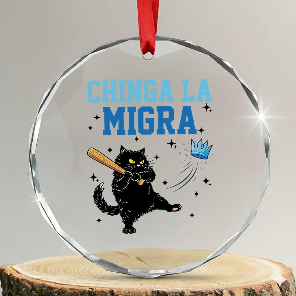 Chinga La Migra Crystal Glass Ornament Funny Protest Cat Minneapolis Support Gift