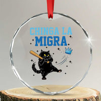 Chinga La Migra Crystal Glass Ornament Funny Protest Cat Minneapolis Support Gift