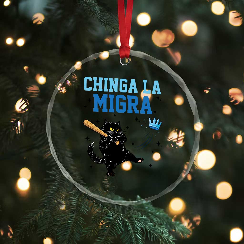 Chinga La Migra Crystal Glass Ornament Funny Protest Cat Minneapolis Support Gift