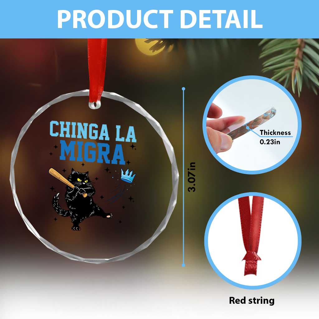 Chinga La Migra Crystal Glass Ornament Funny Protest Cat Minneapolis Support Gift