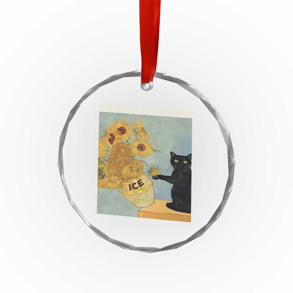Chinga la Migra Crystal Glass Ornament Subtle FDT Black Cat Meme Van Gogh Art - Wonder Print Shop