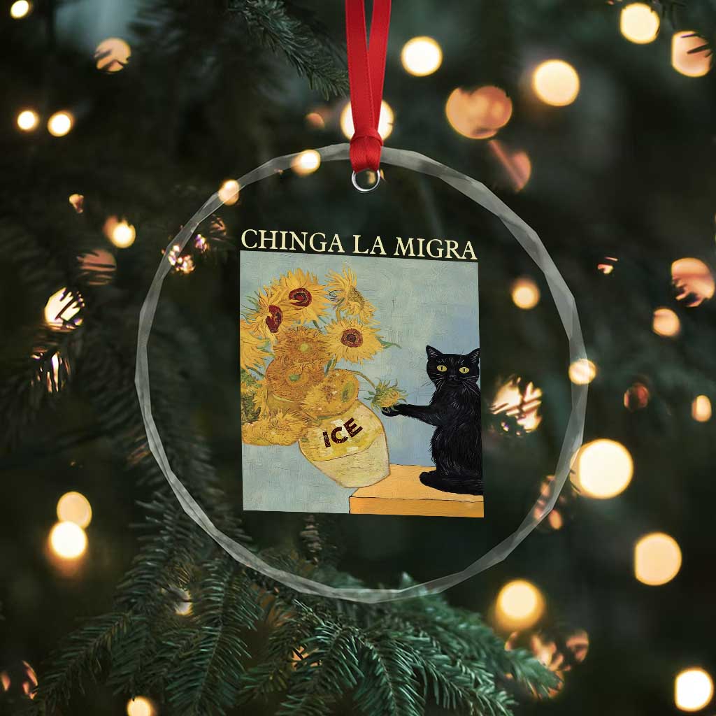 Chinga la Migra Crystal Glass Ornament Subtle FDT Black Cat Meme Van Gogh Art - Wonder Print Shop