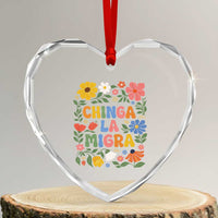 Chinga La Migra Heart Crystal Glass Ornament Funny Boho Floral Resist Retro Pro Immigration