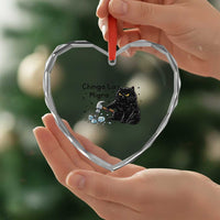 Chinga La Migra Heart Crystal Glass Ornament Funny Cat Immigration Support