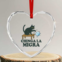 Chinga La Migra Heart Crystal Glass Ornament Funny Immigration Rights Cat Political