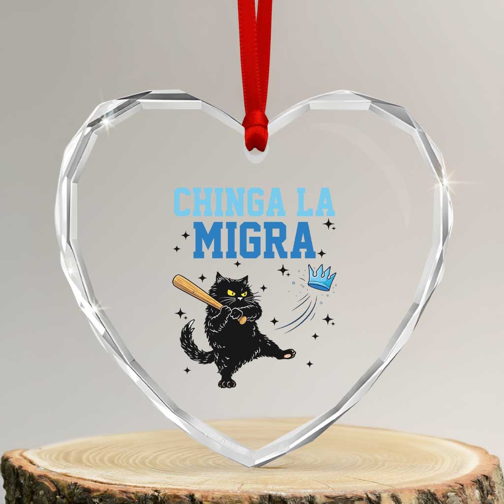 Chinga La Migra Heart Crystal Glass Ornament Funny Protest Cat Minneapolis Support Gift