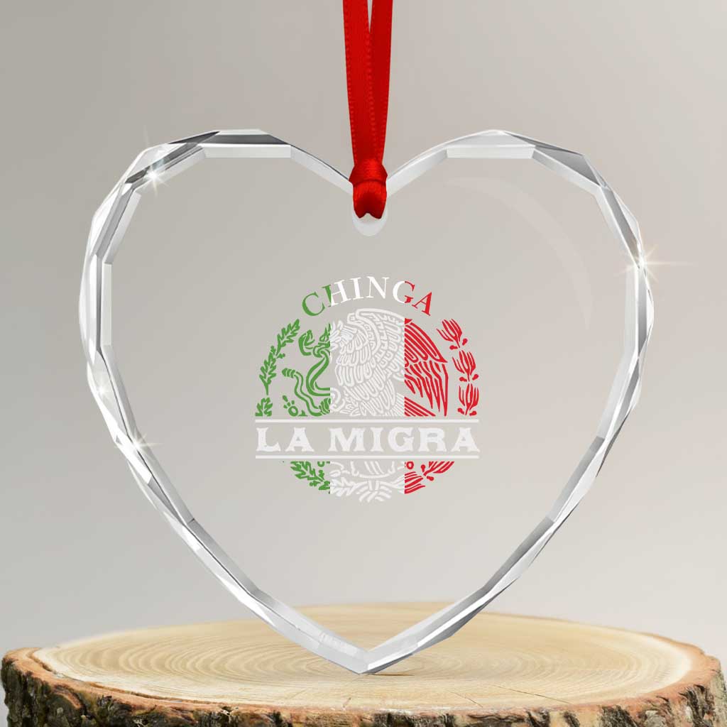 Chinga La Migra Heart Crystal Glass Ornament Immigration Rights Anti Fascism Protest - Wonder Print Shop
