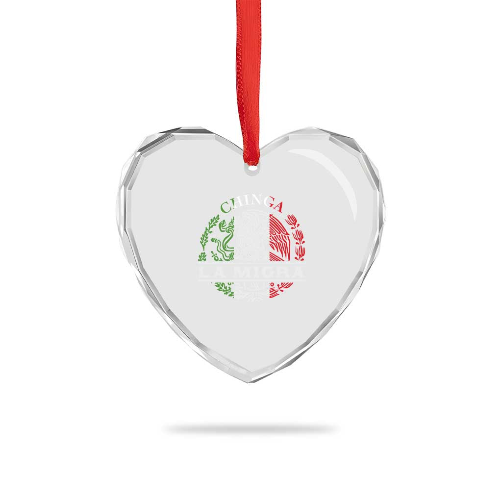 Chinga La Migra Heart Crystal Glass Ornament Immigration Rights Anti Fascism Protest - Wonder Print Shop