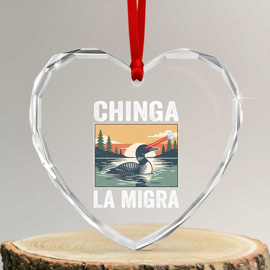 Chinga La Migra Heart Crystal Glass Ornament Minnesota Loon Laser Ice Cube Political Protest
