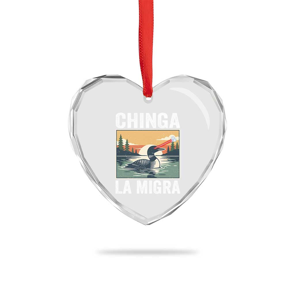 Chinga La Migra Heart Crystal Glass Ornament Minnesota Loon Laser Ice Cube Political Protest