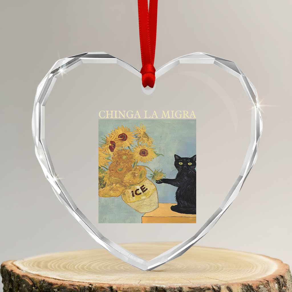 Chinga la Migra Heart Crystal Glass Ornament Subtle FDT Black Cat Meme Van Gogh Art - Wonder Print Shop