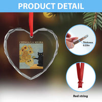 Chinga la Migra Heart Crystal Glass Ornament Subtle FDT Black Cat Meme Van Gogh Art - Wonder Print Shop