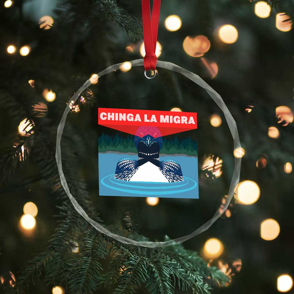Chinga La Migra Red Eye Laser Loon Crystal Glass Ornament Political Resist Ice Minnesota Protest