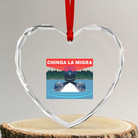 Chinga La Migra Red Eye Laser Loon Heart Crystal Glass Ornament Political Resist Ice Minnesota Protest