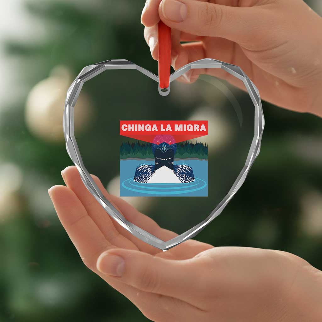 Chinga La Migra Red Eye Laser Loon Heart Crystal Glass Ornament Political Resist Ice Minnesota Protest