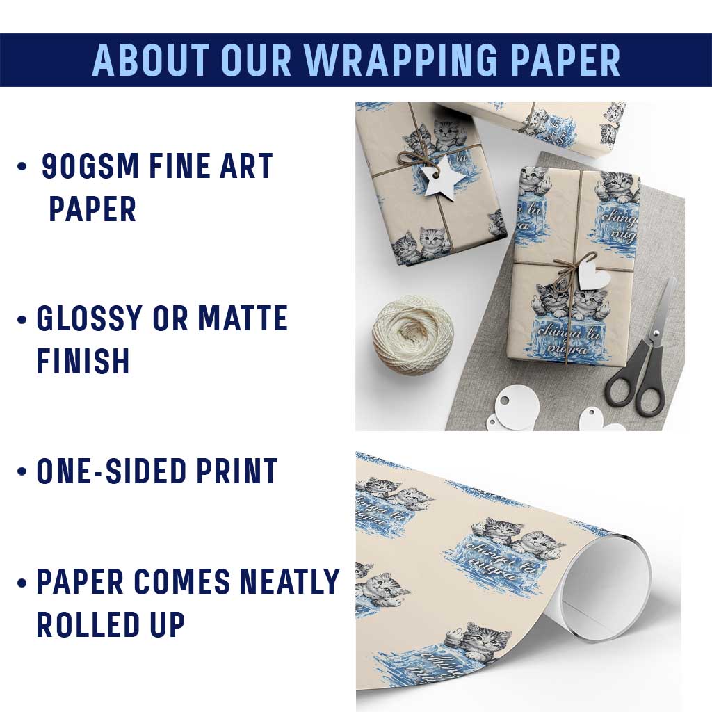 Chinga La Migra Wrapping Paper Roll Cute Cat Melting Ice Pro Immigrant
