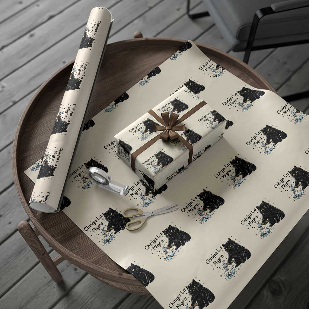 Chinga La Migra Wrapping Paper Roll Funny Cat Immigration Support