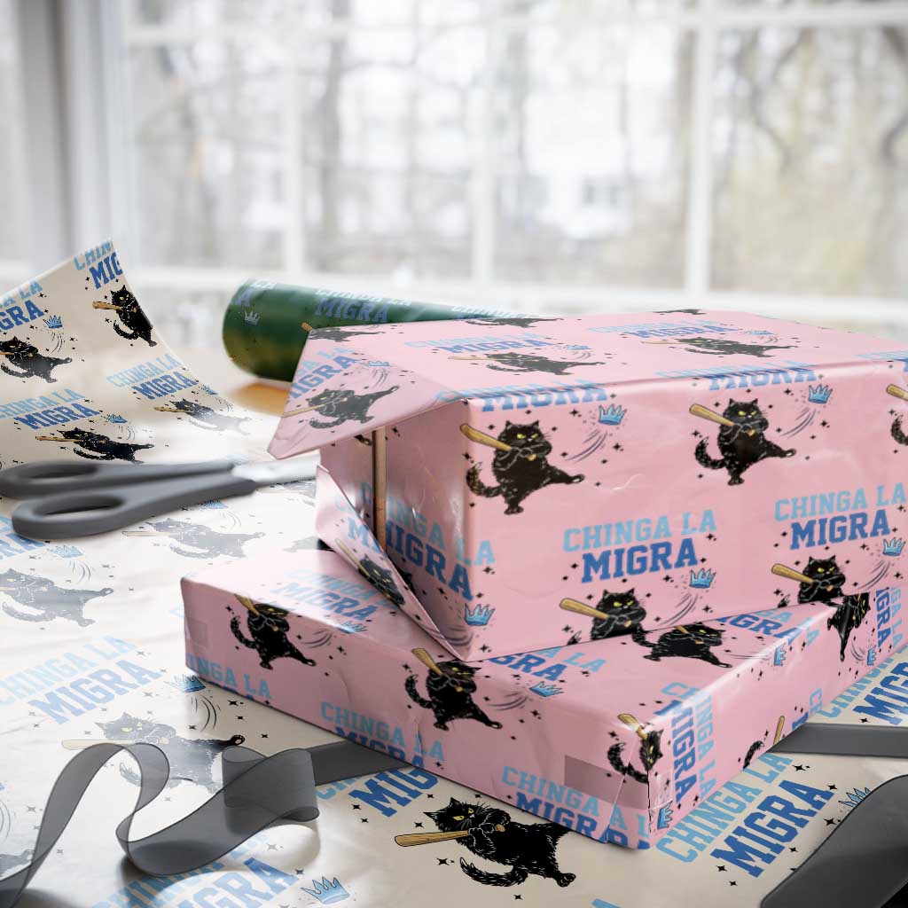 Chinga La Migra Wrapping Paper Roll Funny Protest Cat Minneapolis Support Gift