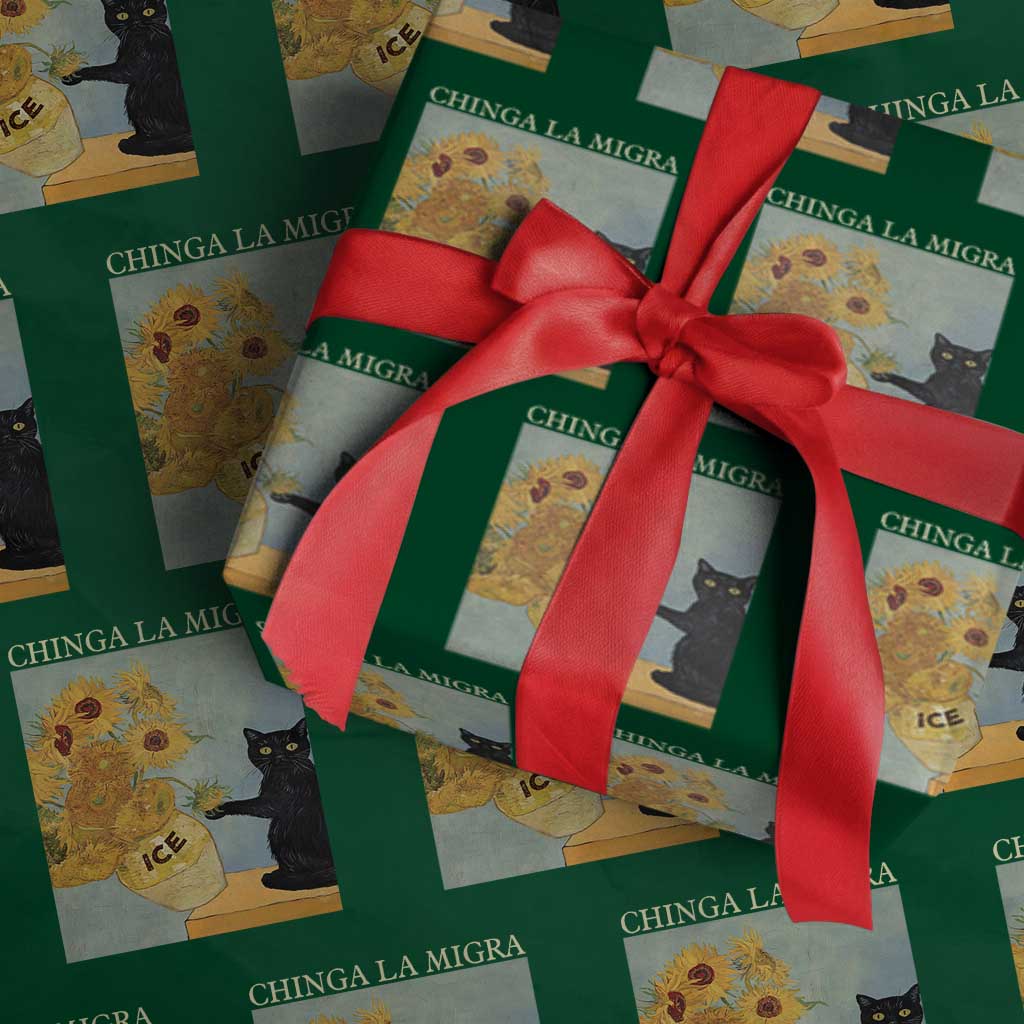 Chinga la Migra Wrapping Paper Roll Subtle FDT Black Cat Meme Van Gogh Art - Wonder Print Shop