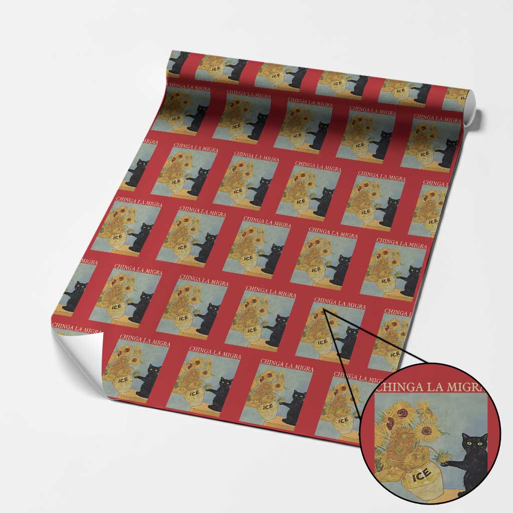 Chinga la Migra Wrapping Paper Roll Subtle FDT Black Cat Meme Van Gogh Art - Wonder Print Shop