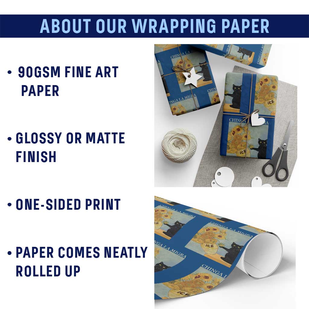 Chinga la Migra Wrapping Paper Roll Subtle FDT Black Cat Meme Van Gogh Art - Wonder Print Shop