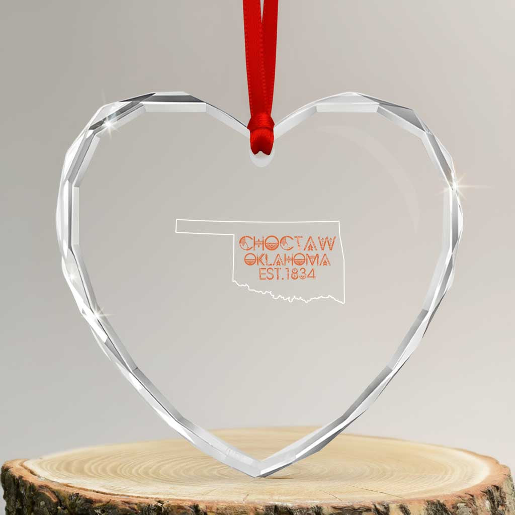 Choctaw Oklahoma OK Map Established 1834 Heart Crystal Glass Ornament