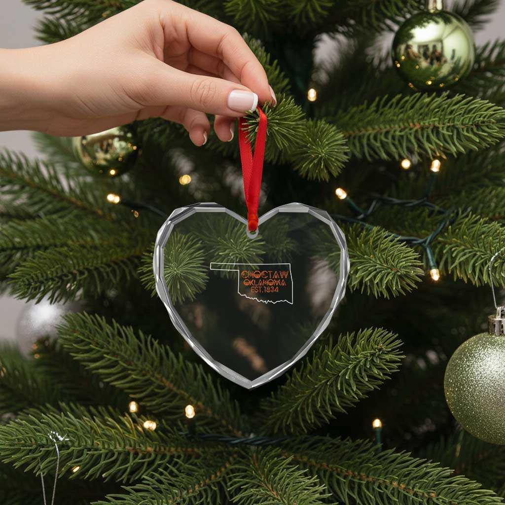 Choctaw Oklahoma OK Map Established 1834 Heart Crystal Glass Ornament
