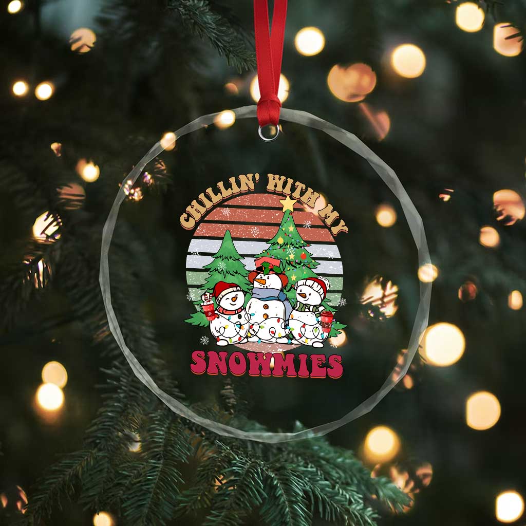 Chrismas Snowman Crystal Glass Ornament Chillin' With My Snowmies Retro Xmas Vibe TS02