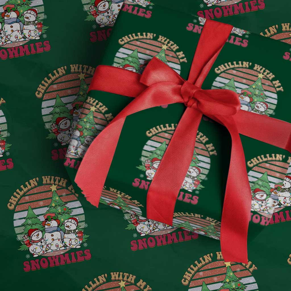 Chrismas Snowman Wrapping Paper Roll Chillin' With My Snowmies Retro Xmas Vibe