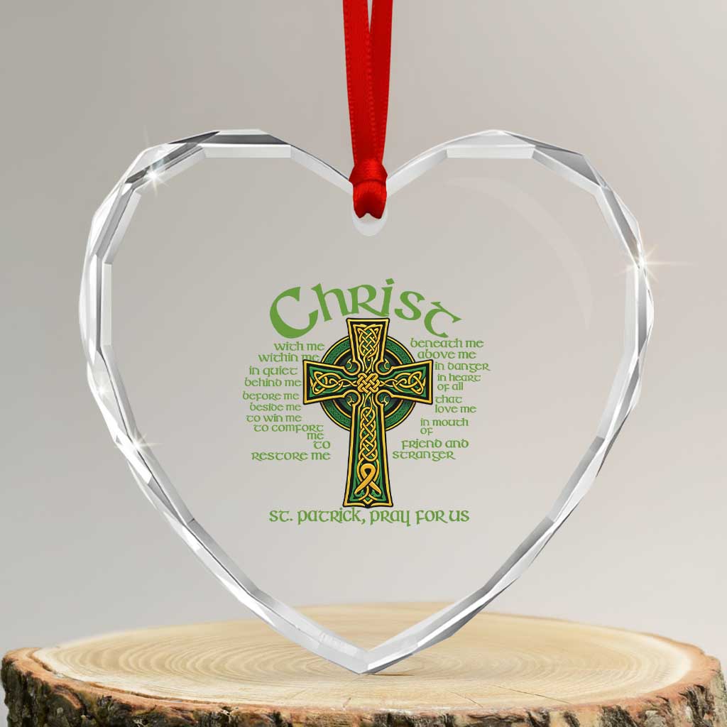 Christ St Patrick Pray For Us Christian Catholic Religious Celtic Cross Heart Crystal Glass Ornament