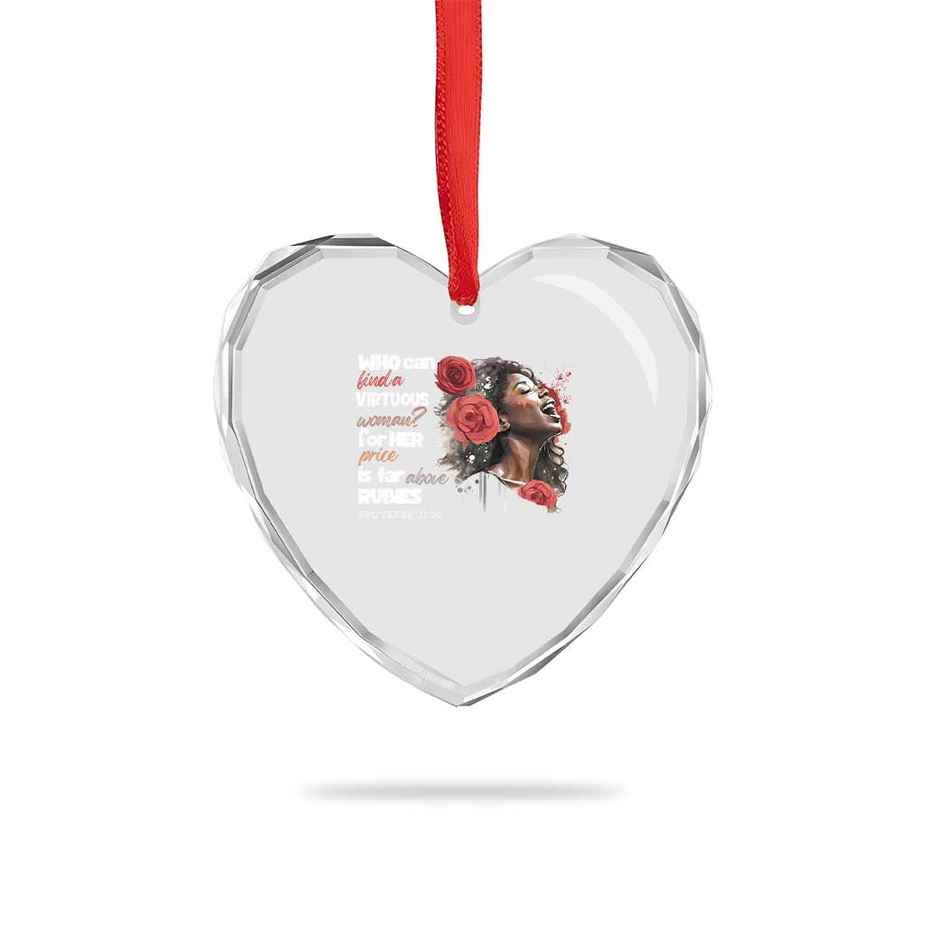 Christian African American Heart Crystal Glass Ornament Who Can Find A Virtuous Woman - Wonder Print Shop