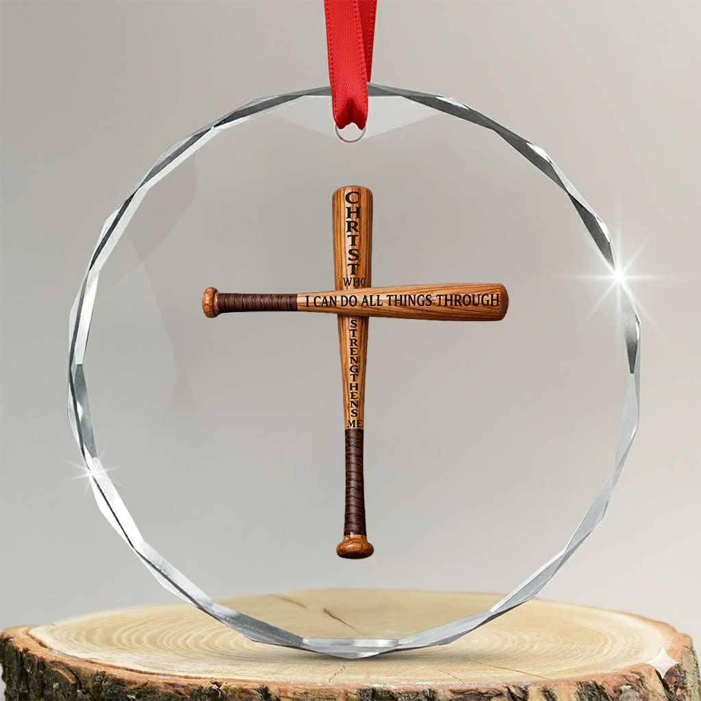 Christian Baseball Crystal Glass Ornament I Can Do All Things Through Christ Who Strengthens Me