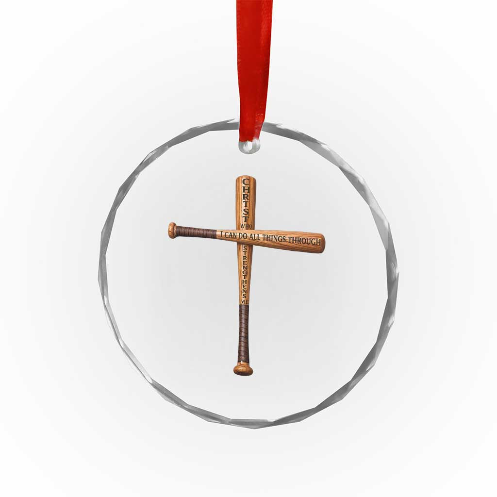 Christian Baseball Crystal Glass Ornament I Can Do All Things Through Christ Who Strengthens Me