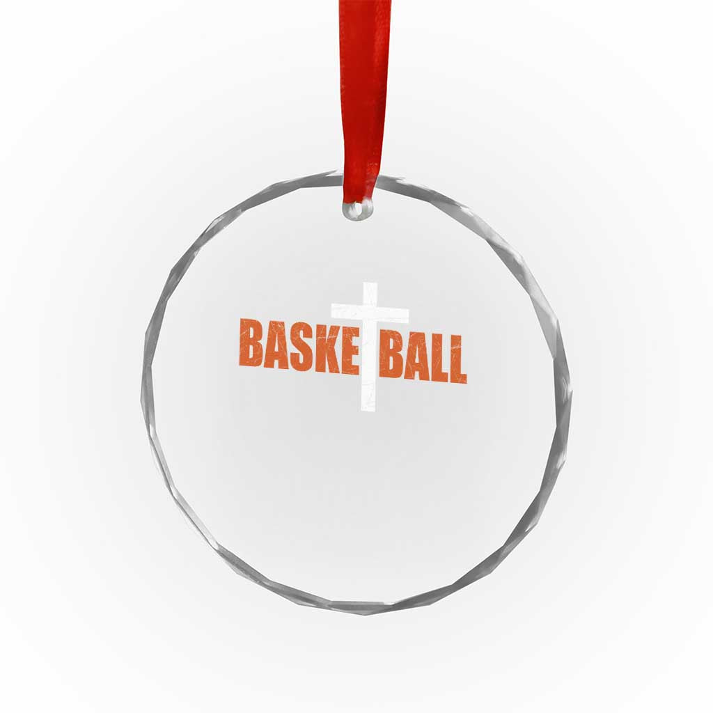 Christian Basketball Cross Crystal Glass Ornament Retro Vintage Minimal Religious Faith