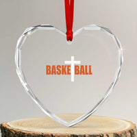 Christian Basketball Cross Heart Crystal Glass Ornament Retro Vintage Minimal Religious Faith