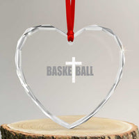 Christian Basketball Cross Heart Crystal Glass Ornament Vintage Minimal Religious Faith