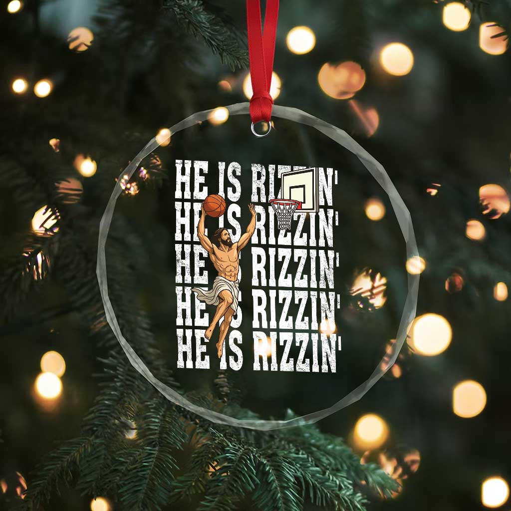 Christian Basketball Lover Crystal Glass Ornament He Is Rizzin Funny Gift TS12