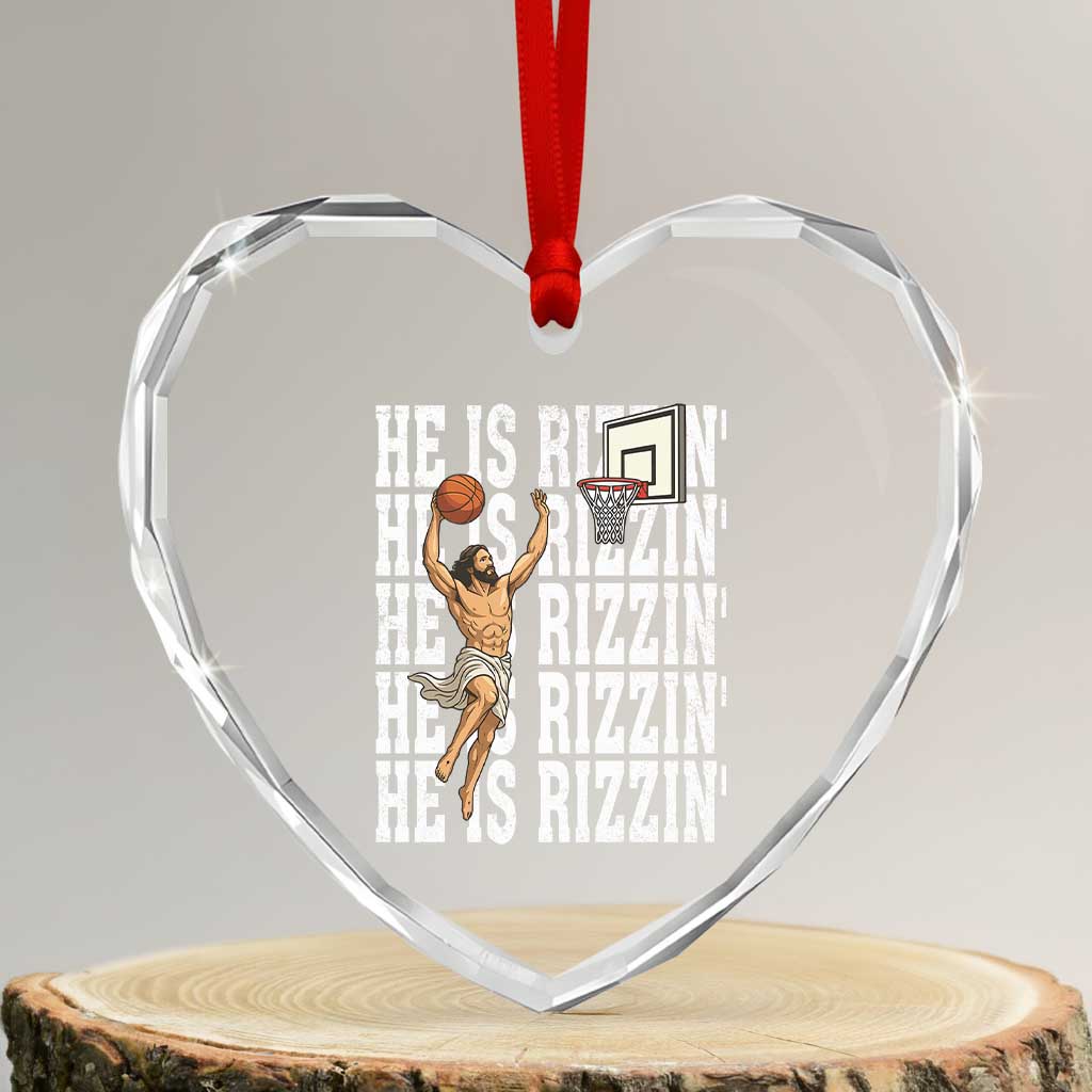 Christian Basketball Lover Heart Crystal Glass Ornament He Is Rizzin Funny Gift - Wonder Print Shop