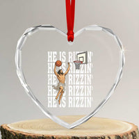 Christian Basketball Lover Heart Crystal Glass Ornament He Is Rizzin Funny Gift - Wonder Print Shop