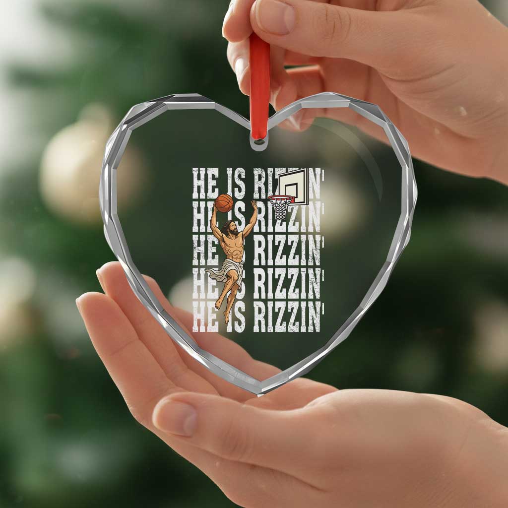 Christian Basketball Lover Heart Crystal Glass Ornament He Is Rizzin Funny Gift - Wonder Print Shop