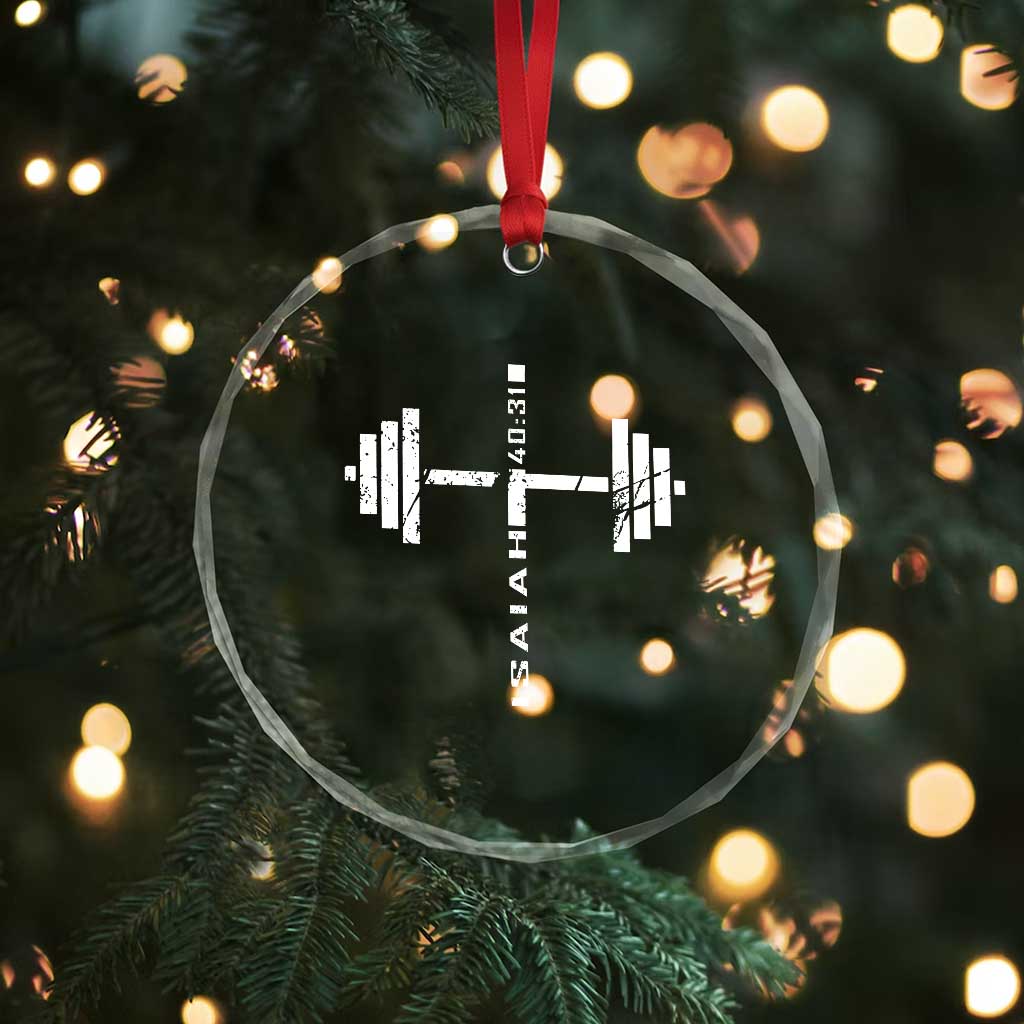 Christian Bible Gym Crystal Glass Ornament Jesus Weightlifter Workout Faith Isaiah 40 31 - Wonder Print Shop