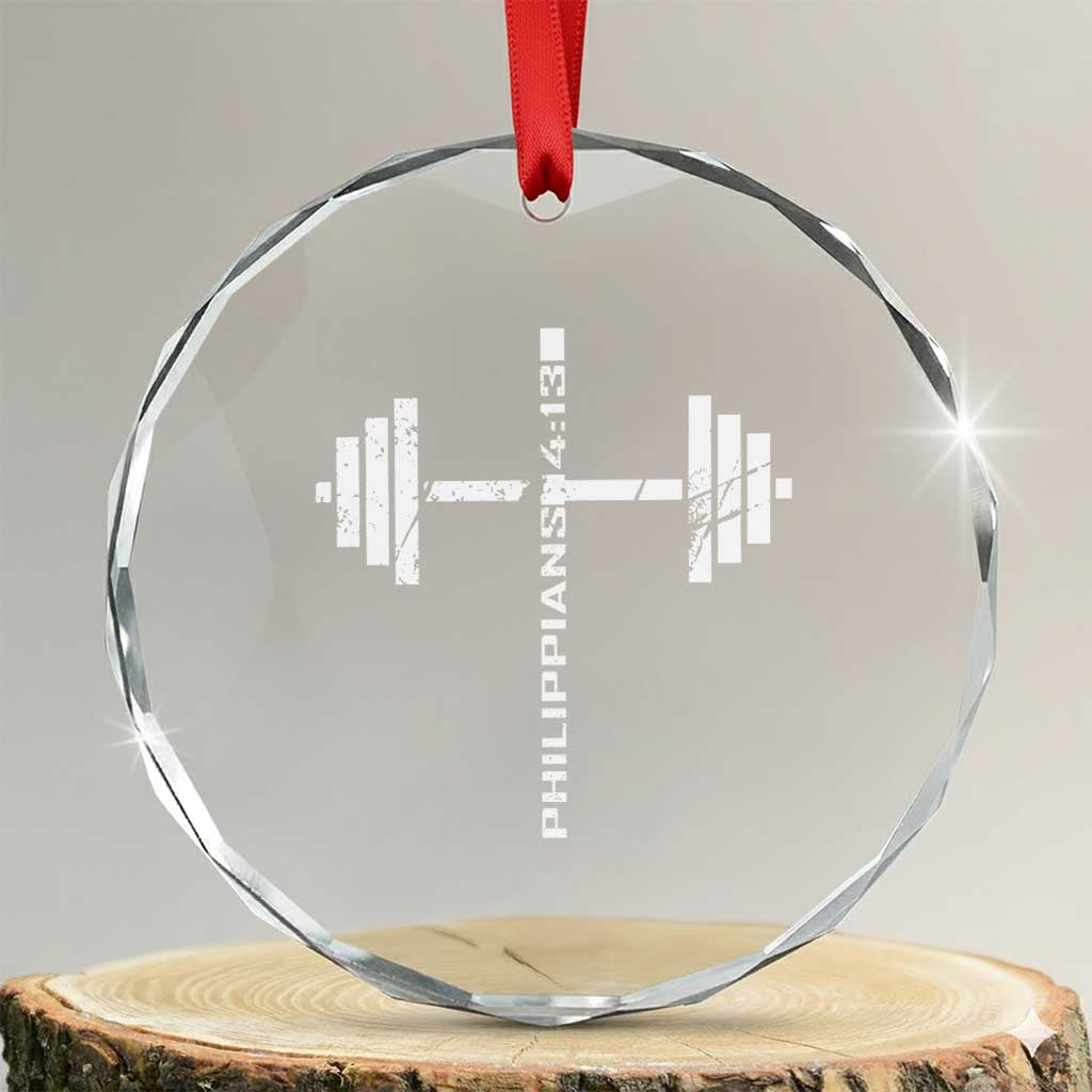 Christian Bible Gym Crystal Glass Ornament Jesus Weightlifter Workout Faith Philippians 4 13 - Wonder Print Shop