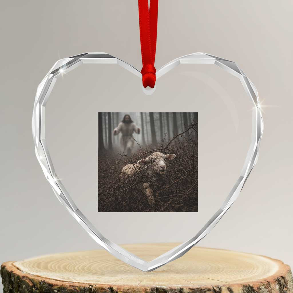 Christian Biblical Parable Of Lost Sheep Scene Heart Crystal Glass Ornament Funny Photo