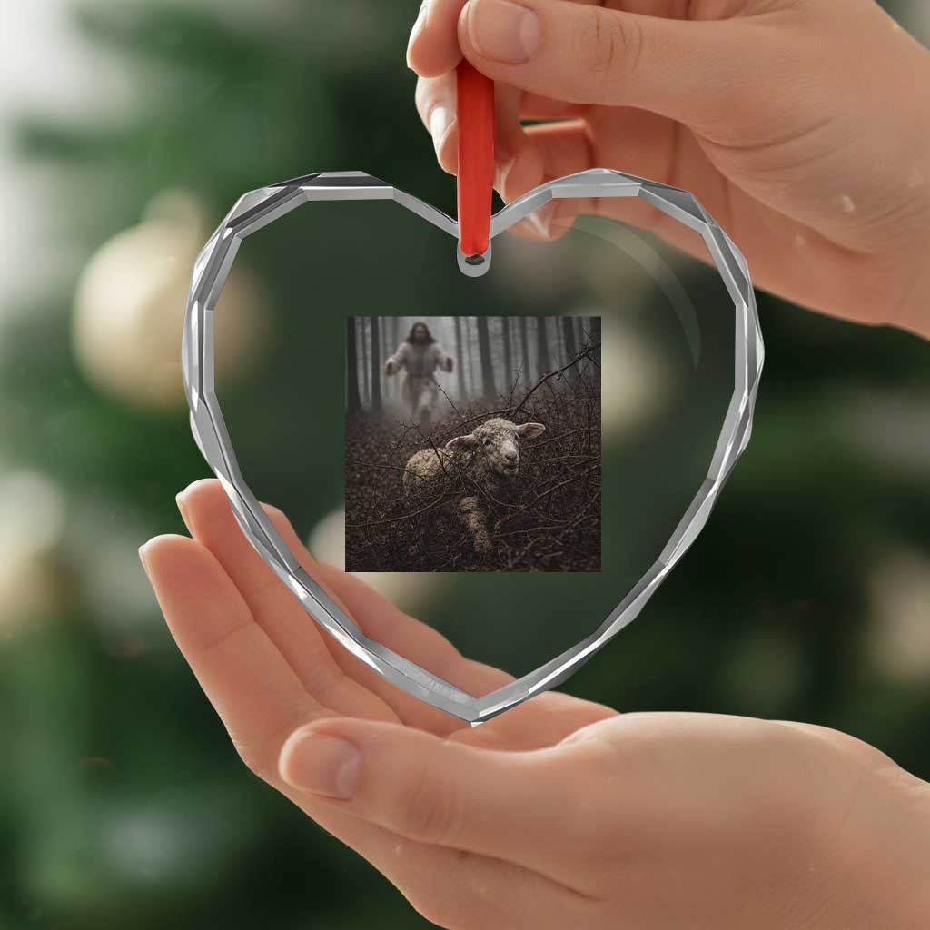 Christian Biblical Parable Of Lost Sheep Scene Heart Crystal Glass Ornament Funny Photo